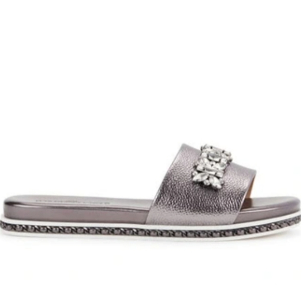Karl Lagerfeld Paris Bijou Embellished Slide Sandal Silver - Picture 2 of 5